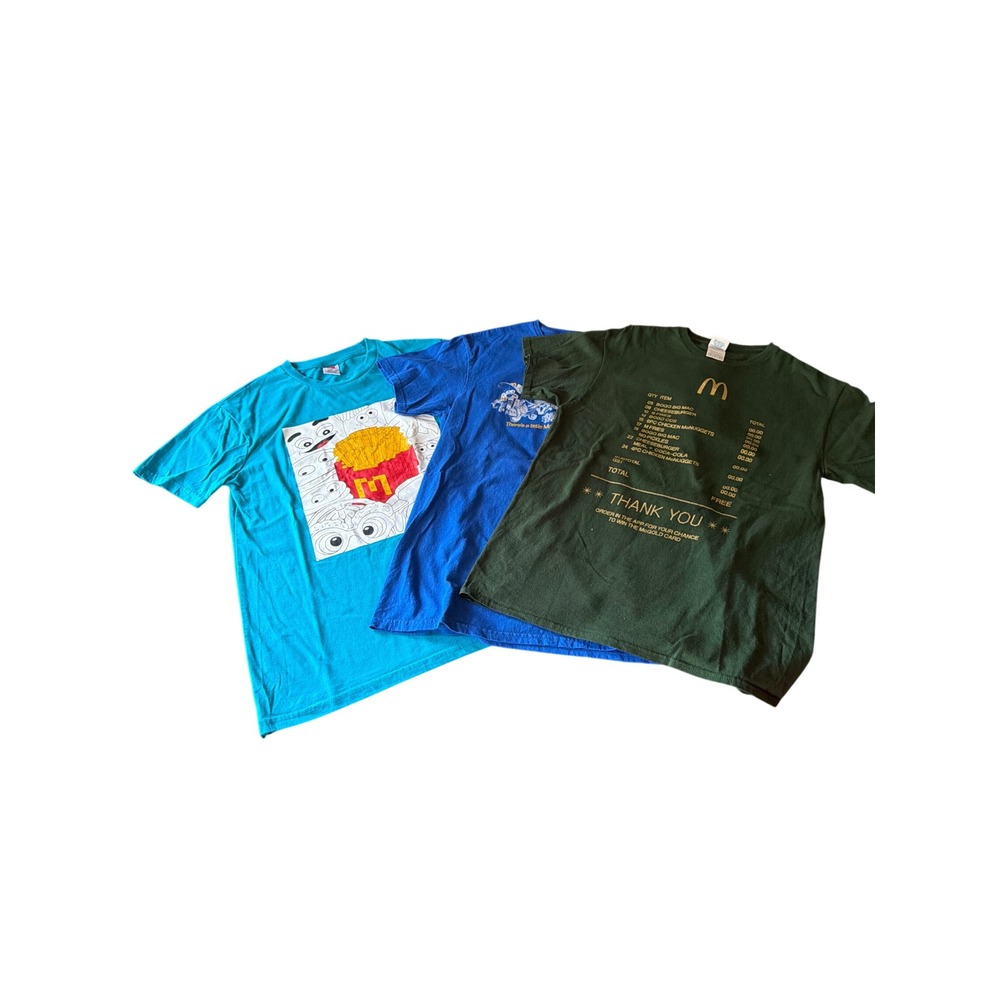 McDonalds Graphic T-Shirt Bundle Teal Blue Green McNugget Receipt 3 Pack Mens M